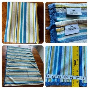 2 CBK Tea Towels 100% Cotton Blue Striped crocheted edge with hanging loop 19X25